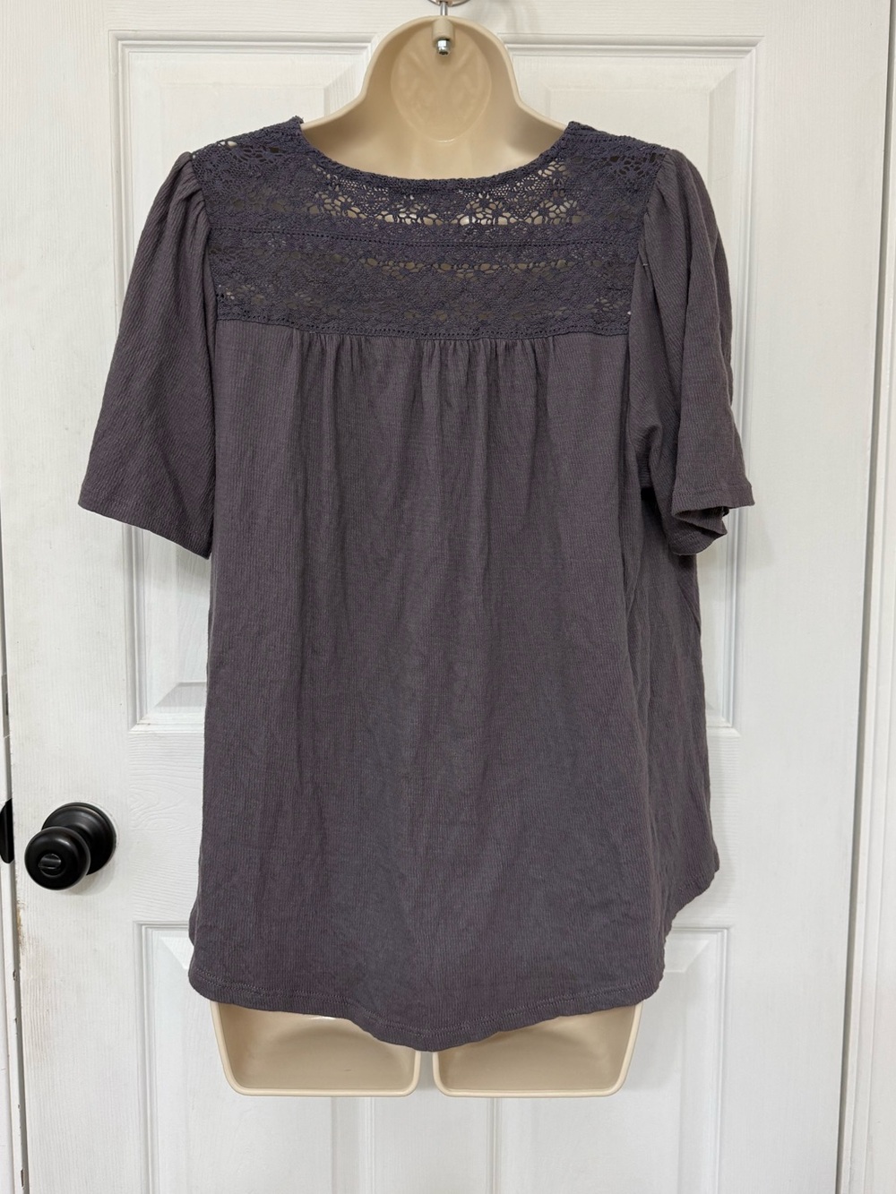 Lucky Brand Open Neck Lace Top Small Boho Gauze Button Front - Picture 4 of 12